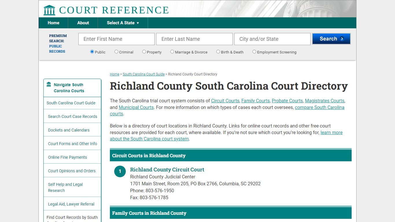 Richland County South Carolina Court Directory ...